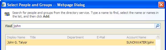 Select People and Groups Webpage Dialog